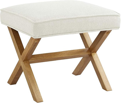 Amazon Basics Small Ottoman Foot Rest, Mid-Century Modern X Square Polyester Foot Stool, Linen, Ivory White, 18" D x 19.8" W x 18.3" H