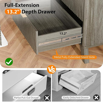 VINGLI Fluted Tall Dresser 5 Drawer, 23.66" W Chest of Drawers Gray Wood Dresser with Rounded Edges, Grey Dressers for Bedroom, 23.66" W*15.6" D*44.88" H