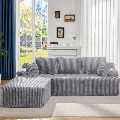 Hobestluk Boneless Couch Modular Sectional Sofa L-Shape Oversized Chaise | 108" Left Facing Chaise Light Grey,Memory Foam,Removable Cover,Non-slip Bottom,No Assemble Required,Living Room Furniture