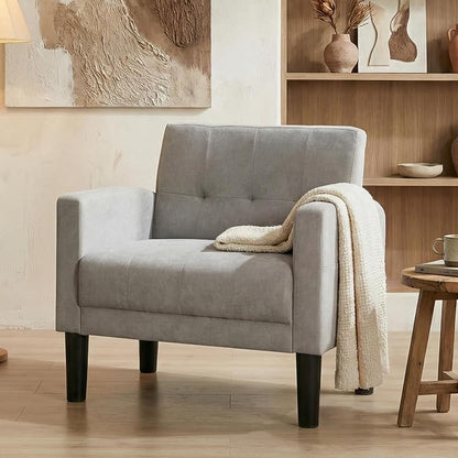 TYBOATLE Accent Chair Living Room Chairs Cozy Tufted Mid Century Modern Accent Chairs with Arms for Bedroom Comfy Reading Arm Chair Small Chairs for Small Spaces Living Room Office (1, Light Grey)