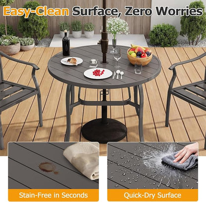 EROMMY 5-Piece Round Outdoor Patio Dining Set, 4 Metal Slat Chairs & Round Table with Umbrella Hole, All-Weather Outdoor Furniture for Backyard, Garden and Poolside