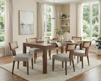 RIVOVA Upholstered Dining Chairs Set of 6 with Rattan Back, Modern Wooden Kitchen Chairs PU Leather Side Dining Room Chair Farmhouse Dinner Chair, Grey