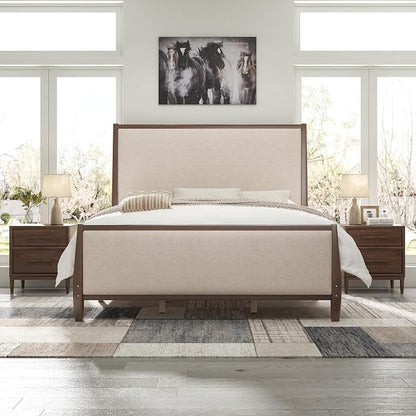 Jocisland 58" Tall Solid Wood California King Size Bed Frame with Upholstered Headboard & Footboard, Wooden Platform Bedframe, No Box Spring Needed, Easy Assembly, Modern Farmhouse Style, Dark Walnut