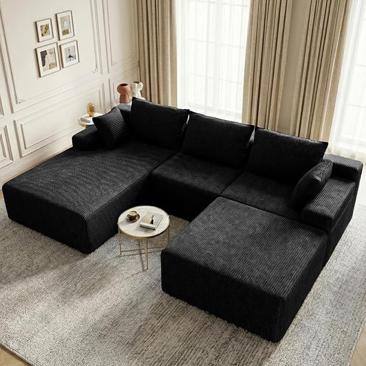 Lifelink 108" Boneless Couch U-Shaped - Modular Sectional Couches for Living Room Cloud Sofa with Deep Seat High Back Removable Ottoman No Assembly Required