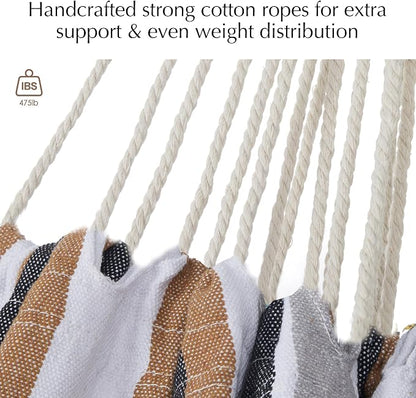 PNAEUT Hammock Chair Hanging Rope Swing for Outside Indoor for Bedroom, Outdoor, Patio (Coffee Stripes)