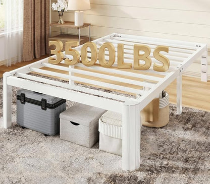 Allewie Metal Twin Bed Frame, 14 Inch 3500LBS Heavy Duty Platform Bed with Rounded Corner & Under Bed Storage, No Box Spring Needed, Noise Free, Easy Assembly, White
