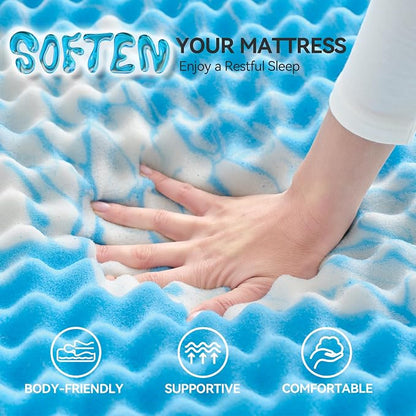 SINWEEK 3 Inch Egg Crate Memory Foam Mattress Topper King Size, Soft Mattress Pad for Back Pain Relief, Bed Topper, CertiPUR-US Certified, Blue