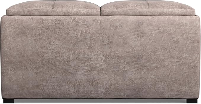 SIMPLIHOME Avalon Wide Contemporary Square Coffee Table Storage Ottoman, Distressed Grey Taupe, Table Ottoman
