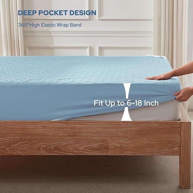 BEDLORE Waterproof Mattress Protector, Full Size Mattress Pad with Deep Pocket 6"-15" Depth, Soft Dirt-Proof Double Bed Mattress Cover for Bedroom, College Dorm, Hotel (Sky Blue)