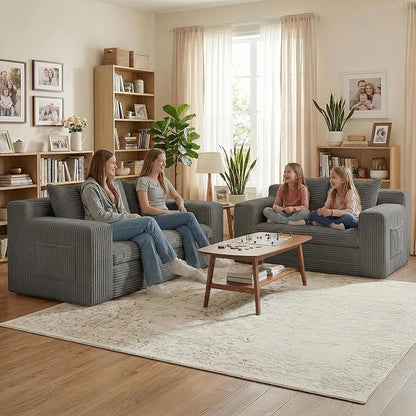 Boneless Loveseat Sofa Bed, Tri-Folding Convertible Futon Sleeper with Handle & Side Pockets, 54'' Boneless Couch with Hook and Loop No Assembly for Small Space,Living Room & Bedroom