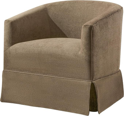 Swivel Accent Chair for Living Room, 360° Upholstered Barrel Swivel Chair with Skirted Base, Modern Linen Armchair for Bedroom, Reading Nook, Small Space Chair, Brown