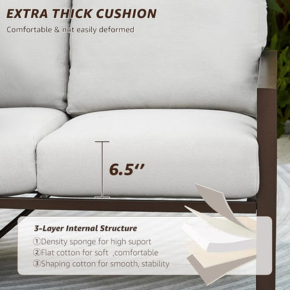 NATURAL EXPRESSIONS Patio 3 Seater Sofa Patio Furniture Set Outdoor Deep Seating Couch with 6.5'' Thick Olefin Cushion,High Back Metal Frame for Garden,Front Porch, Deck, Balcony, Backyard