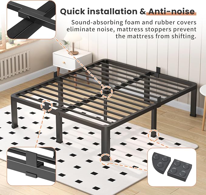 VIPSHOW 12 Inch Twin Heavy Duty 3500 lbs Bed Frame with Round-Corner Legs & Anti-Squeak Design – Quick Assembly Metal Platform, No Box Spring Needed