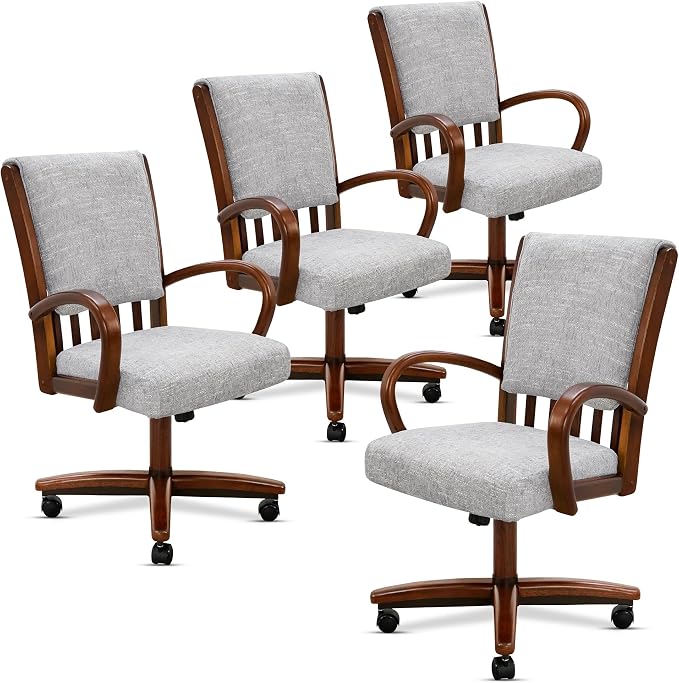 Chromcraft Birchbrook Haze Swivel Dining Chairs with Casters, Set of 4 – Luxury Upholstered Kitchen & Dining Room Chairs with Arms, Ergonomic Tilt & Swivel Comfort - CM1777