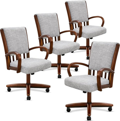 Chromcraft Birchbrook Haze Swivel Dining Chairs with Casters, Set of 4 – Luxury Upholstered Kitchen & Dining Room Chairs with Arms, Ergonomic Tilt & Swivel Comfort - CM1777