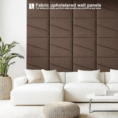 Peel and Stick Headboard Panels for Bed，Soft Padded Fabric Noise-Reducing Panels with Modern Stylish Design for Bedroom Decor (Coffee Brown, Queen)