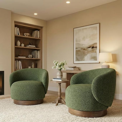 KISLOT Swivel Accent Chair Round Barrel Armchair Upholstered Performance Fabric for Living Room Bedroom Waitingroom,1 Box,Moss Green
