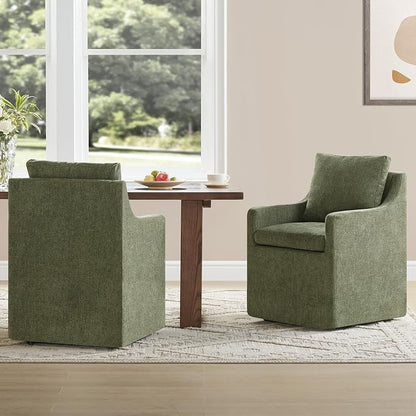 KISLOT Upholstered Dining Chairs Set of 2, Washable Cover Modren Deskchair with 4 Casters & Hidden Storage for Dining Room, Living Room, Home Office, Green, 2 Box