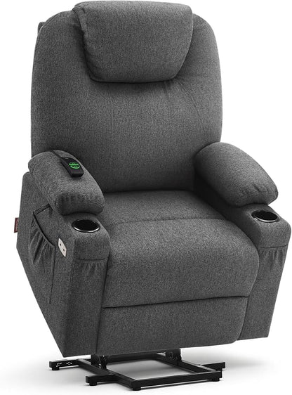 MCombo Small Power Lift Recliner Chair for Elderly, Petite Power Lift Chair with Heat and Massage for Seniors, Cup Holders, USB & Type C Ports, Fabric 7141 (Grey)