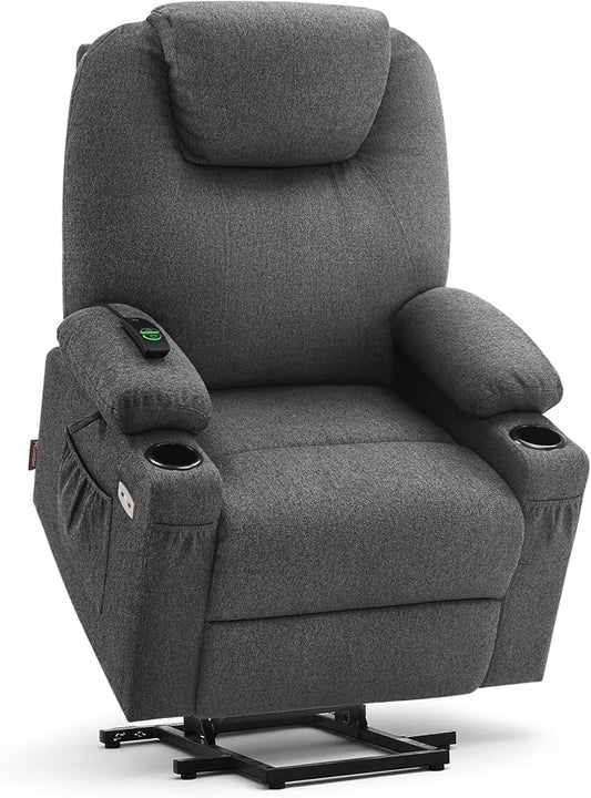 MCombo Small Power Lift Recliner Chair for Elderly, Petite Power Lift Chair with Heat and Massage for Seniors, Cup Holders, USB & Type C Ports, Fabric 7141 (Grey)