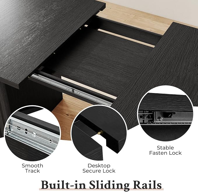 Zevemomo 62.99"-78.74" Oval Expandable Dining Table, Extendable Dining Room Table for 4-8 People with Wooden Strip Base, Modern Kitchen Table with Slide Metal Track, for Family Living Room-Black