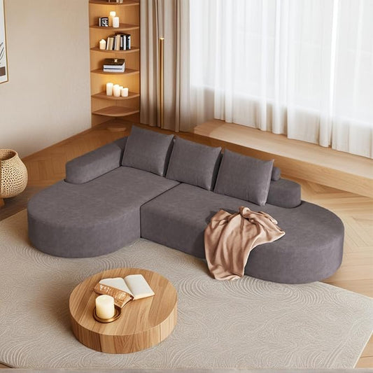 109" Modern Modular Curved L-Shaped Sofa, Chenille Upholstered Sectional Couch Set with 3 Pillows,Free Combination Sofa for Living Room (Grey, 108.5" Right Lounge)