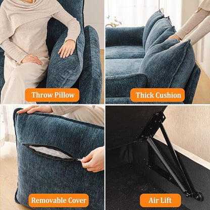 Rexulqo Oversized Accent Chair with Ottoman,All Seats Storage,Comfy Big Armchair,24.5'' Deep Seat,Upholstered Living Room Chairs,Reading Chair,Lounge Chair for Bedroom,Office,Chenille,Blue