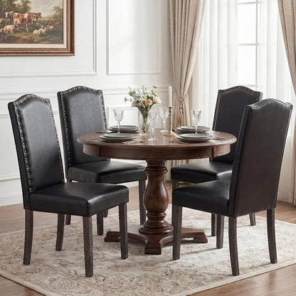 LSSBOUGHT Dining Chair Upholstered Parsons Kitchen Chair with Copper Nails and Solid Wood Legs (Black-pu, Set of 6)