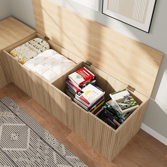 Bobve L-Shape Storage Bench with Cushion, Backless Corner Dining Bench, Kitchen Dining Nook Bench with Hidden Storage for Dining Room, Kitchen, Entryway (Natural Wood)