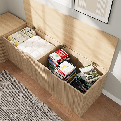 Bobve L-Shape Storage Bench with Cushion, Backless Corner Dining Bench, Kitchen Dining Nook Bench with Hidden Storage for Dining Room, Kitchen, Entryway (Natural Wood)