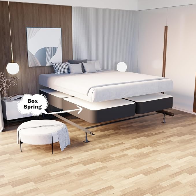 Treaton, 4-Inch Sturdy Wood Box Spring for Mattress Support - Durable and Fully Assembled, Natural Wood Foundation for King, Gray