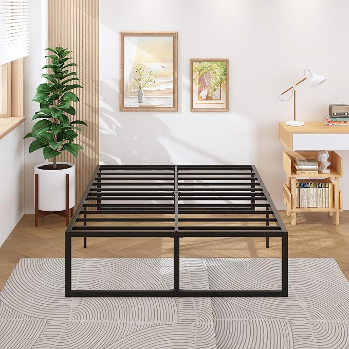 Lutown-Teen 18 Inch King Bed Frame Sturdy Mattress Foundation, Heavy Duty Metal Platform with Steel Slats Support No Box Spring Needed, Noise Free, Easy Assembly, Black
