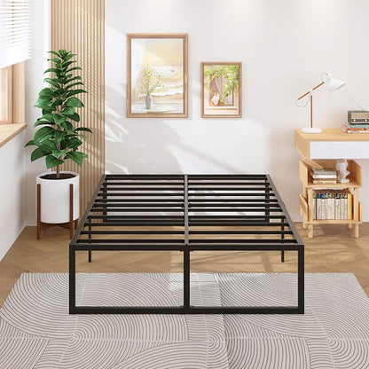 Lutown-Teen 18 Inch Queen Bed Frame with Heavy Duty Steel Slat Support | Metal Queen Size Platform Bed Frame No Box Spring Needed, Easy Assembly, Black