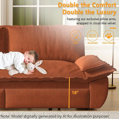 73.2" Sofa Bed Queen Size, Pull Out Couch Bed, 3-in-1 Convertible Sleeper Sofa with Cushion Armrest, Modern Corduroy Futon Couch for Living Room, Small Space, Apartment, Bedroom, Orange