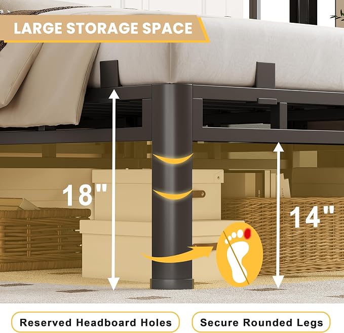 18 Inch Twin Bed Frames Heavy Duty, Metal Double Layer Steel 4000 lbs Capacity, Platform with Large Under Bed Storage Space, No Box Spring Needed, Noise-Free, Easy Assembly