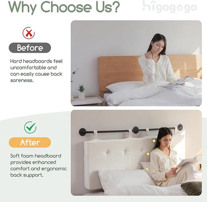 HIGOGOGO Wall Mounted Headboards for Queen Size Bed, Hanging Head Board Wall with Button Tufting, Adjustable Height Headboard for Bedroom,Beige