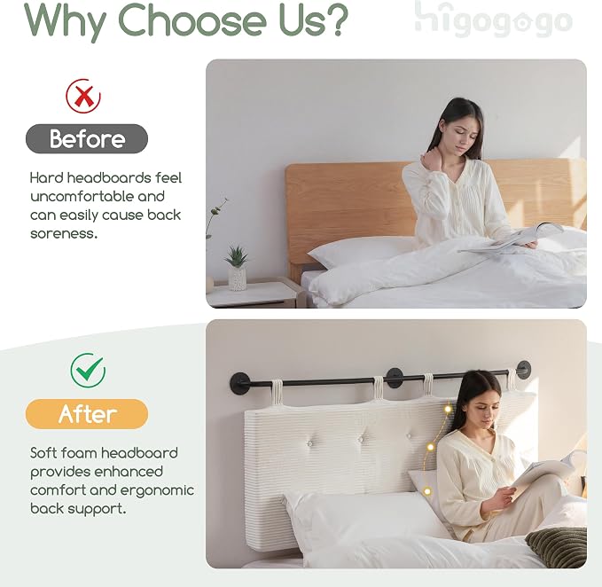 HIGOGOGO Wall Mounted Headboards for Twin Size Bed, Hanging Head Board Wall with Button Tufting, Adjustable Height Headboard for Bedroom,Beige