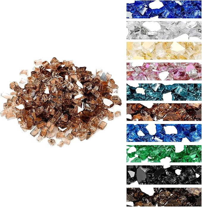 Onlyfire 10 lbs Fire Glass Rocks 1/4 Inch, Reflective Tempered Glass for Propane Fire Pit & Gas Fireplace, High Luster Firepit Glass Stones for Fire Table, Copper (Multicolor Options Available)