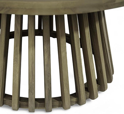 Merax Patio Outdoor Acacia Wood Round Coffee Table for Backyard, Lawn, Balcony, Grey Finish