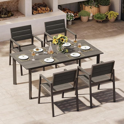 Outdoor Dining Set for 4, Patio Table and Chairs Set with Umbrella Hole, 5 Pieces HDPS + Aluminum Outdoor Furniture Sets for Patio, Garden