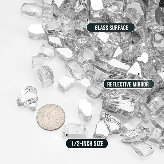 Skyflame 15LB Fire Pit Glass, High Luster Tempered Fire Glass Pellets for Fire Pit Table and Fire Bowl, 1/2-Inch Platinum