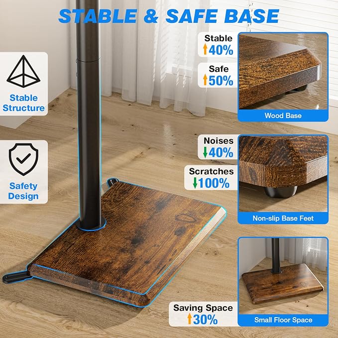 Rfiver Swivel Floor TV Stand with Mount for 32-65 inch TVs up to 88 lbs, Height Adjustable Tall TV Stand with Wood Base, Saving Space Design for Bedroom, Living Room and Corner,Rustic Brown