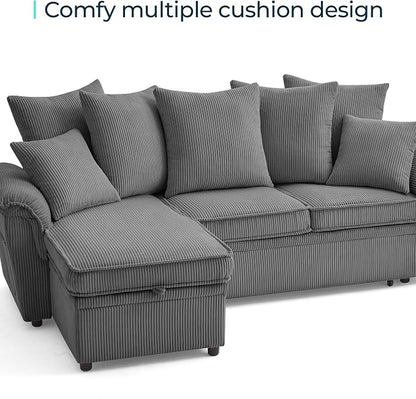 LINSY HOME Sectional Loveseat Sofa with Pull Out Chaise (Gray, 62.5'') | USB Charging