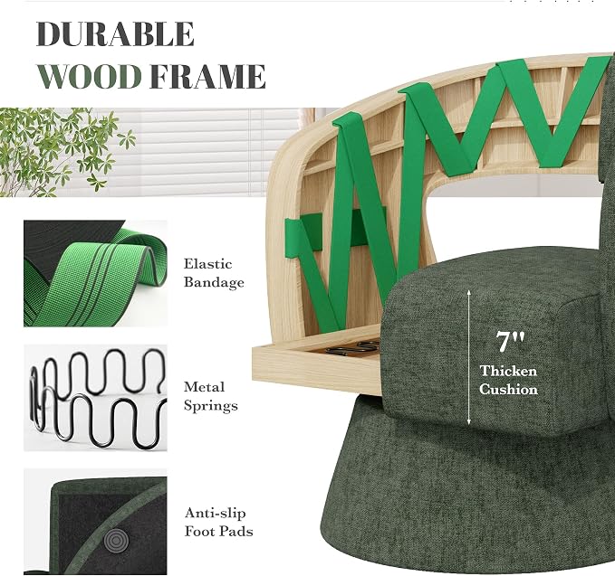 Luxanimarion Swivel Barrel Accent Chair,Oversized Chenille Upholstered Round Swivel Chair,Modern Luxury 360 Degree Living Room Vanity Chair for Bedroom Office,Green Chenille,4PCS