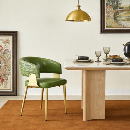 Atoll Modern Accent Dining Chairs Set of 4 with Upholstered PU Leather Seat & Curved Back, Metal Legs, Mid-Century Kitchen Chair for Dining Room, Living Room or Office (4, Green)