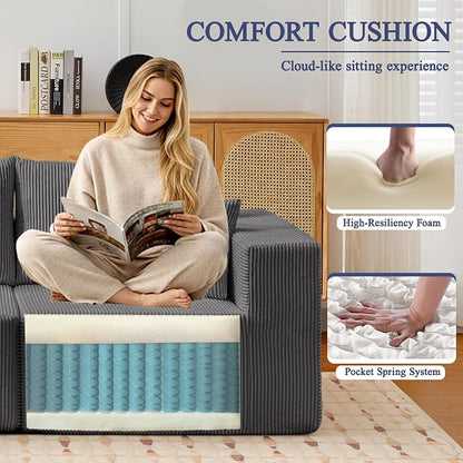 Modular Sectional Sofa for Living Room, 108" Cloud Couch Sectional with L-Shape Chaise, Modern Upholstered Corduroy Boneless Couch with Memory Foam Deep Seat, No Assembly Required (Grey)