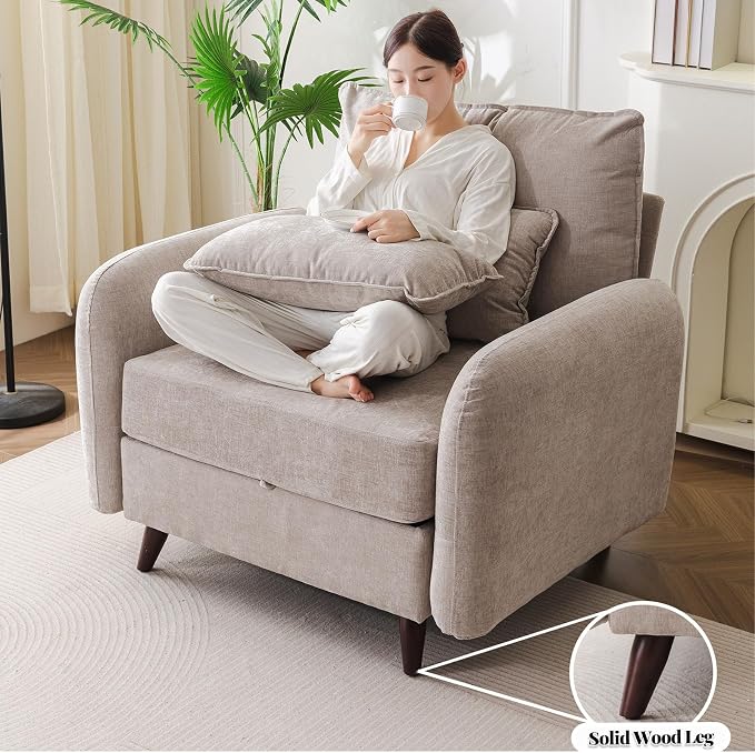 Rexulqo Oversized Accent Chair with Ottoman,All Seats Storage,Comfy Armchair,24.5'' Deep Seat,Upholstered Living Room Chairs,Reading Chair,Lounge Chair for Bedroom,Office,Chenille,Khaki