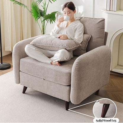 Rexulqo Oversized Accent Chair with Ottoman,All Seats Storage,Comfy Armchair,24.5'' Deep Seat,Upholstered Living Room Chairs,Reading Chair,Lounge Chair for Bedroom,Office,Chenille,Khaki