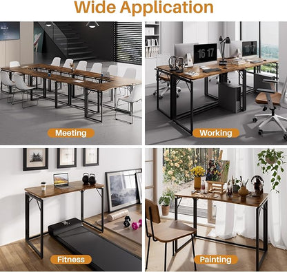 JOYMOOP Folding Desk Rustic Brown - 40", No Assembly Foldable Desk for Home, Office - Middle Size, Wooden Top Folding Computer Desk for Working, Writing, Studying
