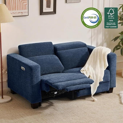 MCombo 62.2'' Reclining Loveseat, Wall Hugger Power Loveseat Recliner Sofa with Adjustable Headrest, USB A & C Charge Ports, Wood Legs, for Living Room (Fabric, HL198M1) (Navy Blue)